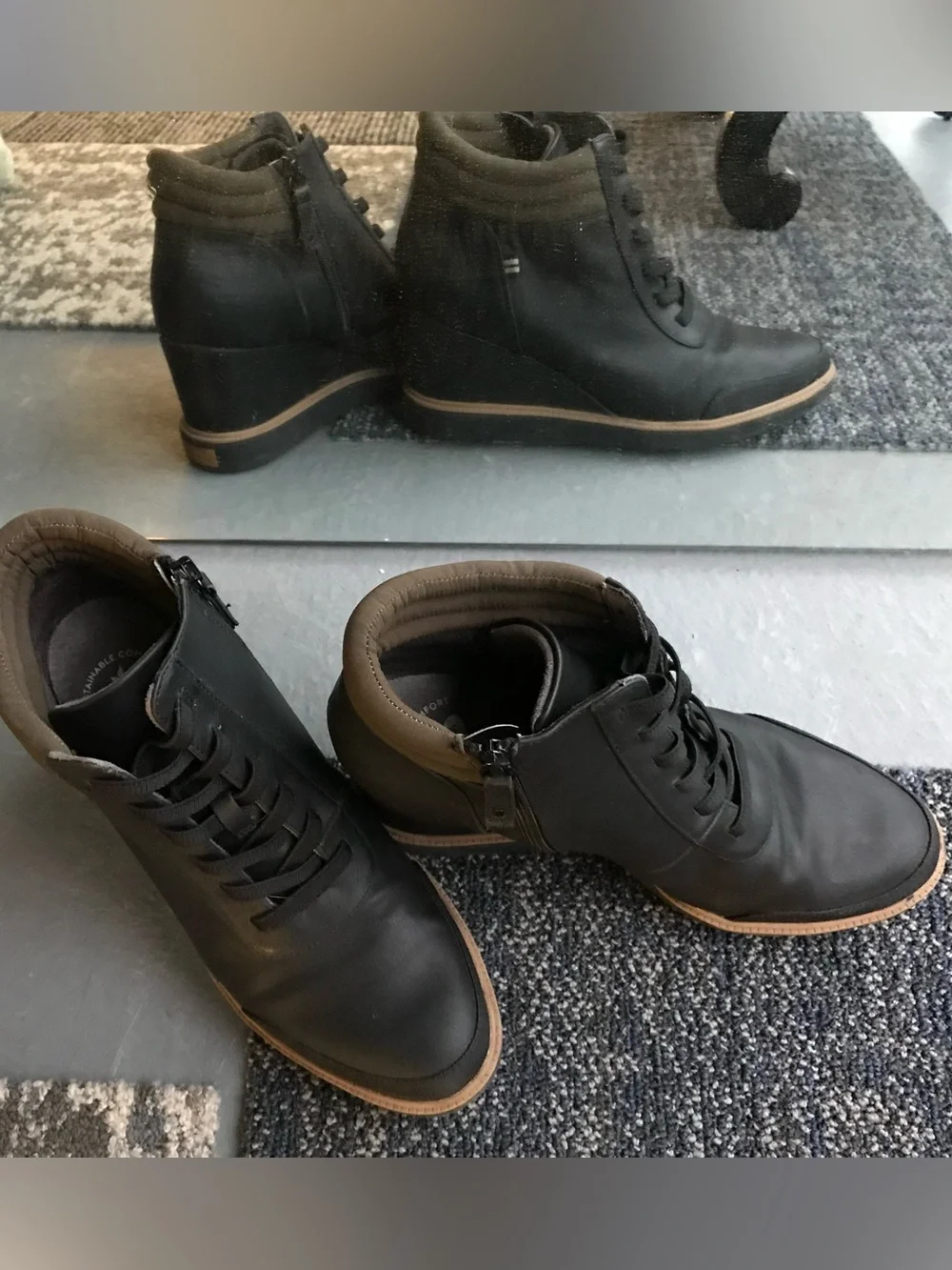 Dr. Scholl's Black Wedge Sneaker Boot with Olive Collar